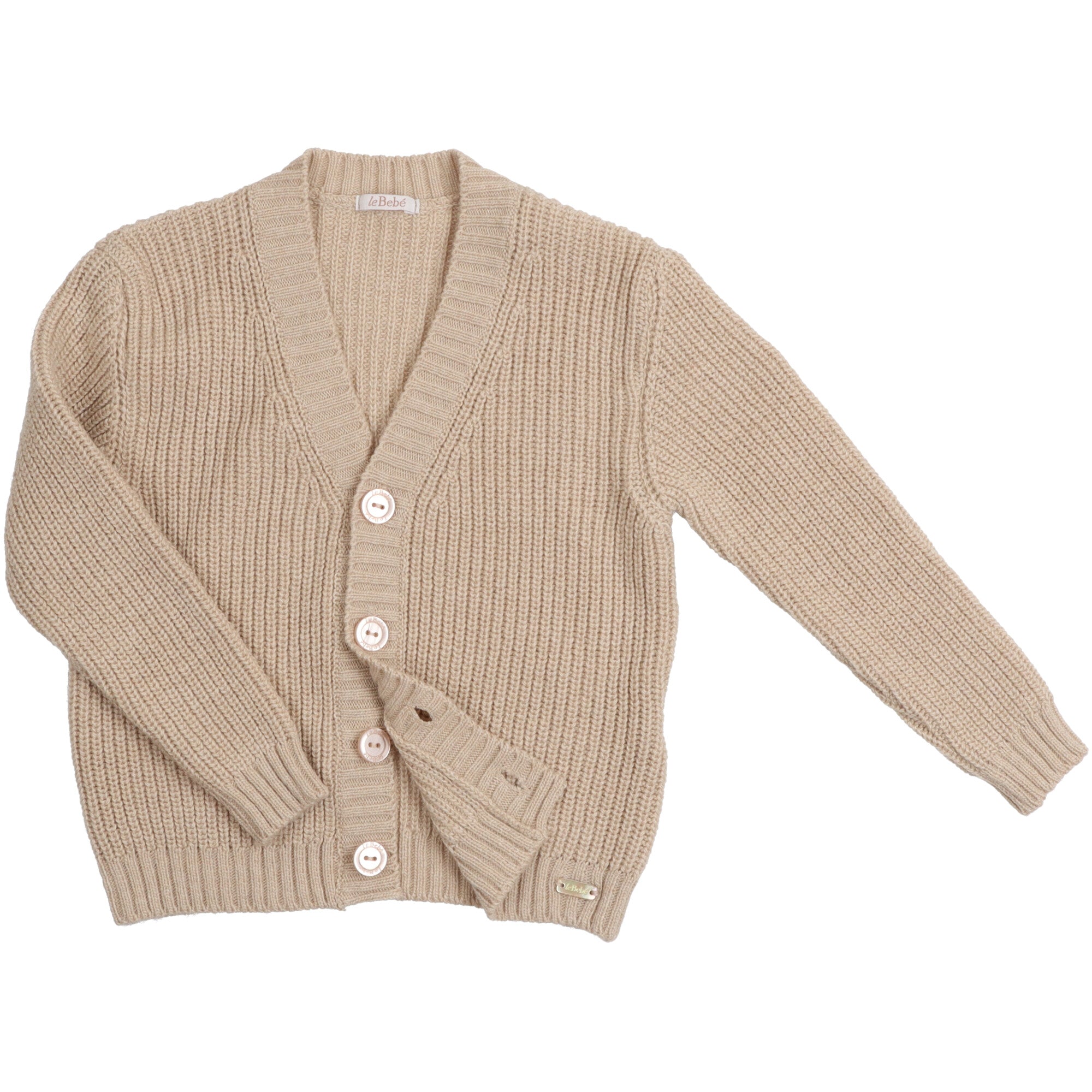 cardigan-colore-beige-scollo-a-V-per-bambini-si-chiude-con-bottoni